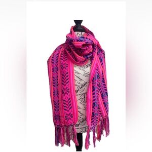 Mexican Rebozo Shawl Vibrant Pink Colorful Bohemian Festival